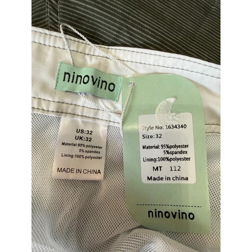 NWT Ninovino Board Shorts Mens 32 Gray Striped Surf Swim 9.5